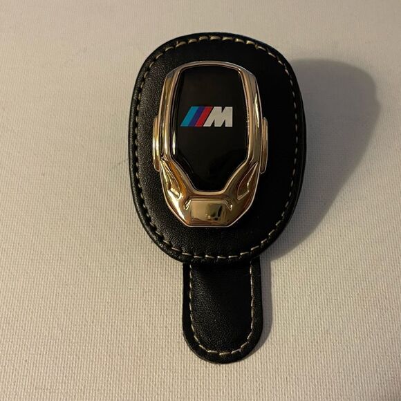 BMW Motorsports Logo Sunglass Holder for Car Black PU Leather With Gold NWT - Picture 2 of 13